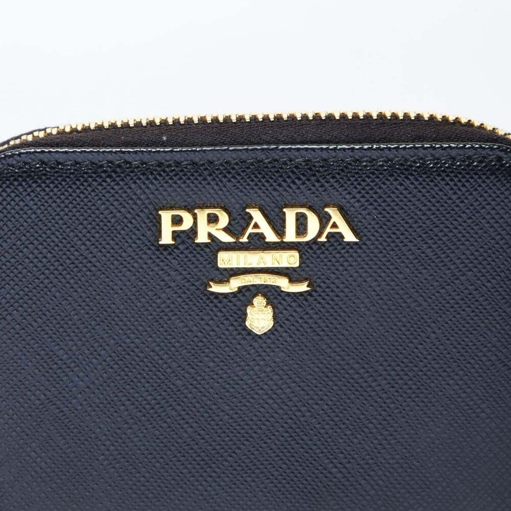 Prada Saffiano Leather Round Zip Wallet/Coin Case Compact Black - Picture 9 of 12